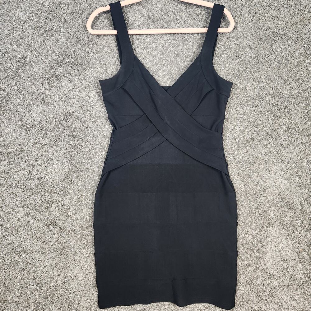 Lola Bandage Dress Womens Sz S 6 Black Bodycon Mini Sexy Cocktail Wrap V Neck